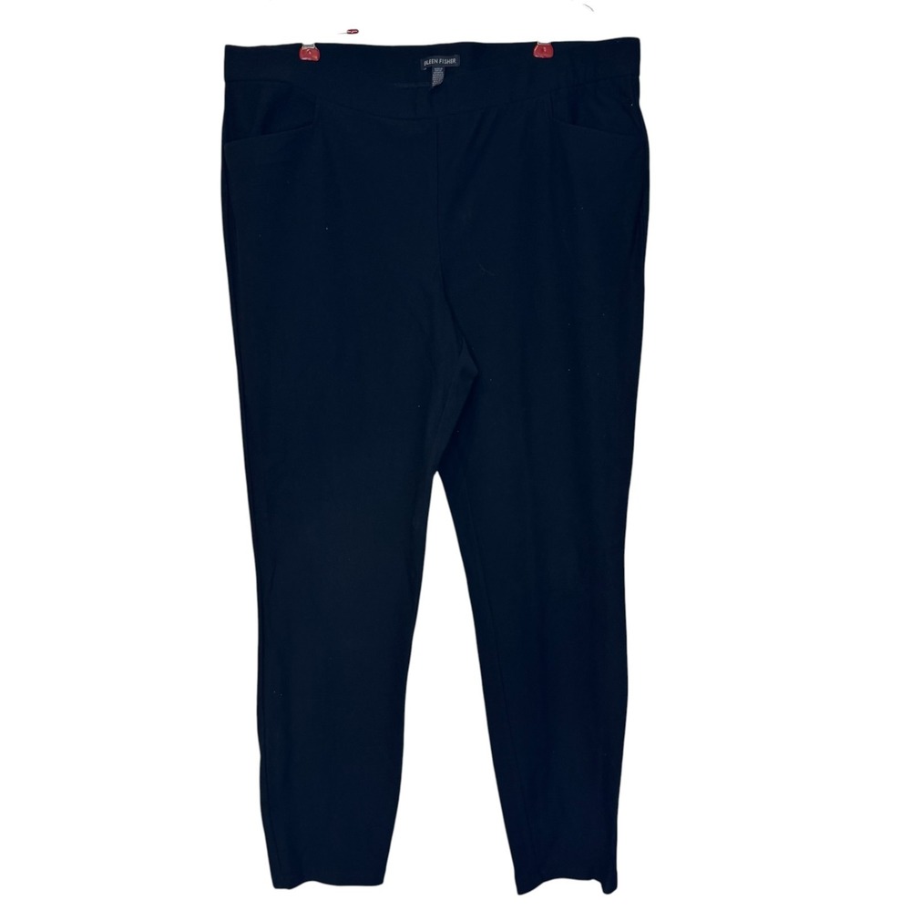 Eileen Fisher Womens Pants Ankle Zip Stretch Pull On Tapered Black Preppy Large